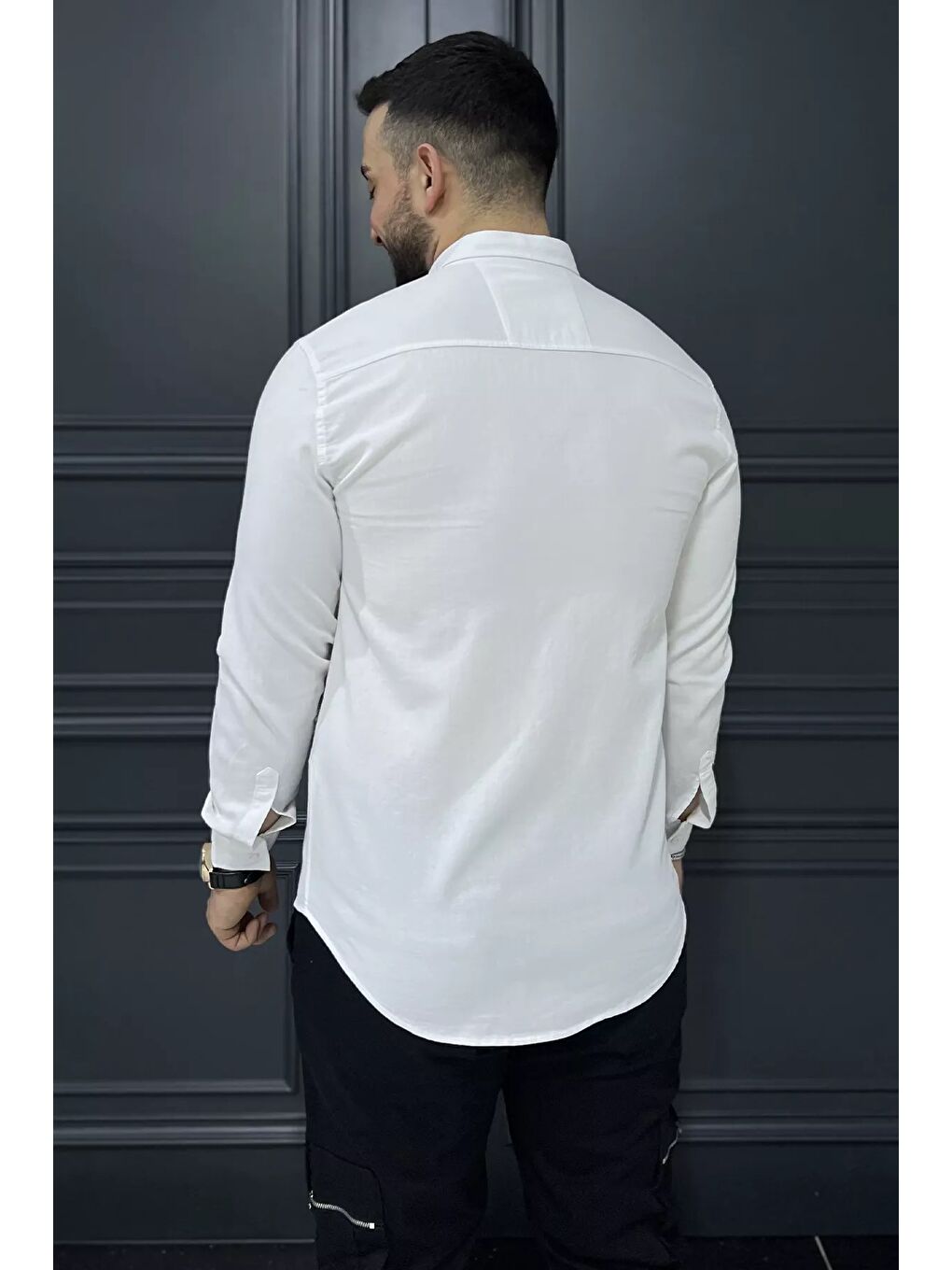 Beyaz Erkek Cepsiz Uzun Kol Gömlek-2