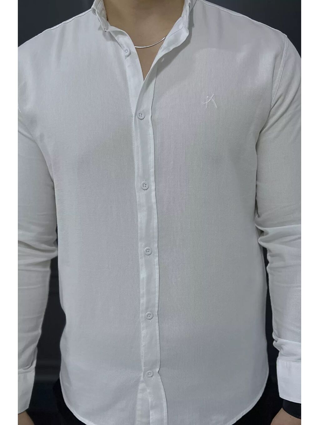 Beyaz Erkek Cepsiz Uzun Kol Gömlek-3