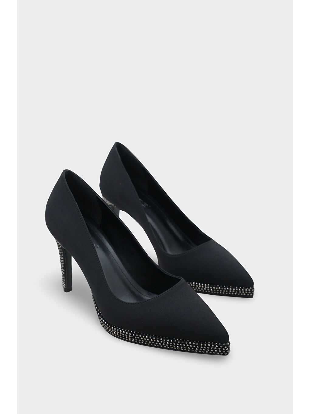 Siyah Karine Taşlı Platform Yüksek Topuklu Saten Abiye Ayakkabı-1