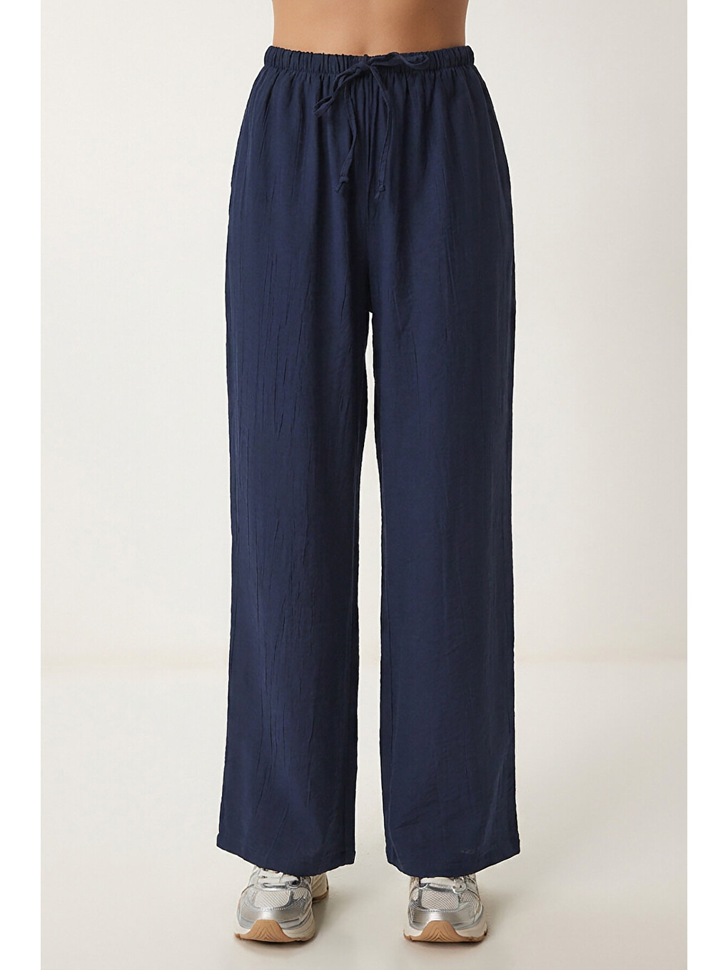 Lacivert Cepli Geniş Paça Yazlık Pantolon LACİVERT LUB0343-3