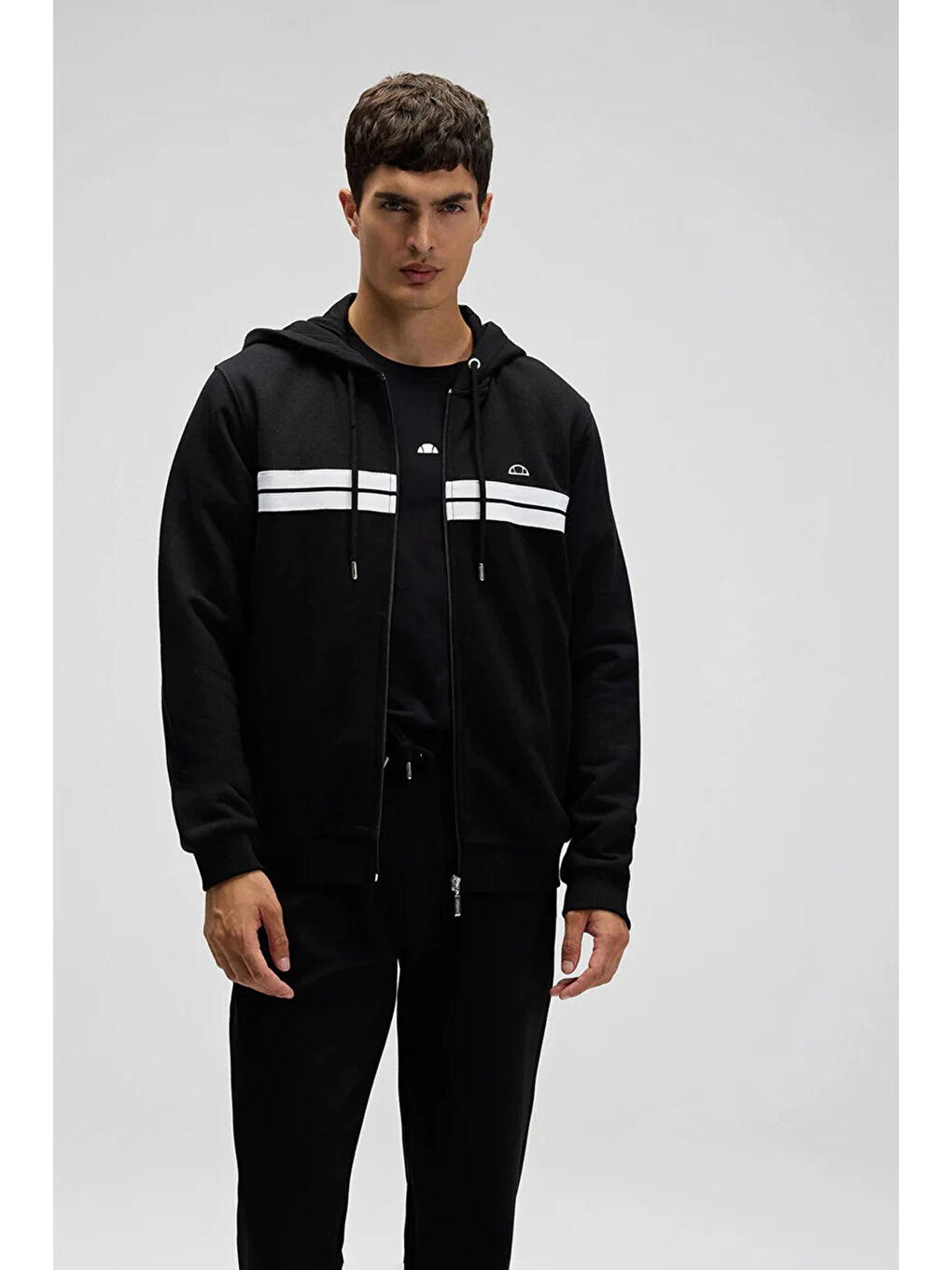 Siyah Şerit Detaylı Pamuklu Regular Fit Kapüşonlu Sweat EM617-BK