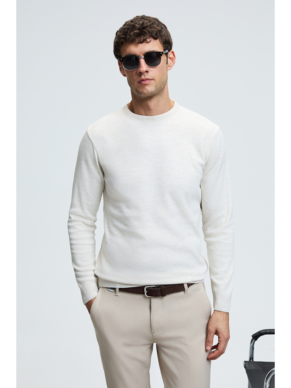 Varex Erkek Yuvarlak Yaka Basic Slim Fit Triko Ekru Kazak