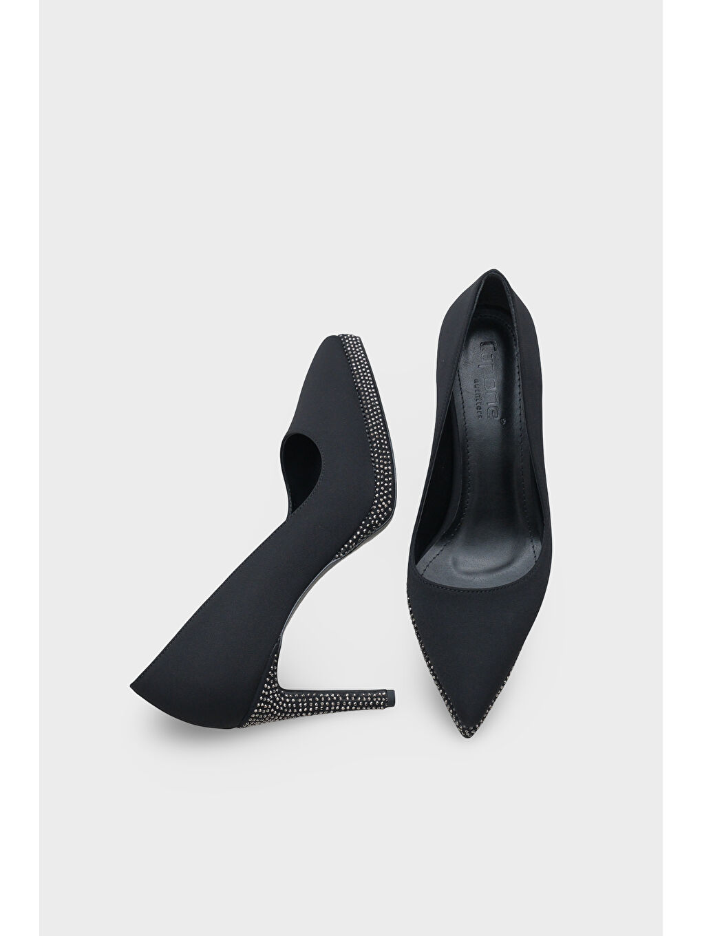 Siyah Karine Taşlı Platform Yüksek Topuklu Saten Abiye Ayakkabı-4