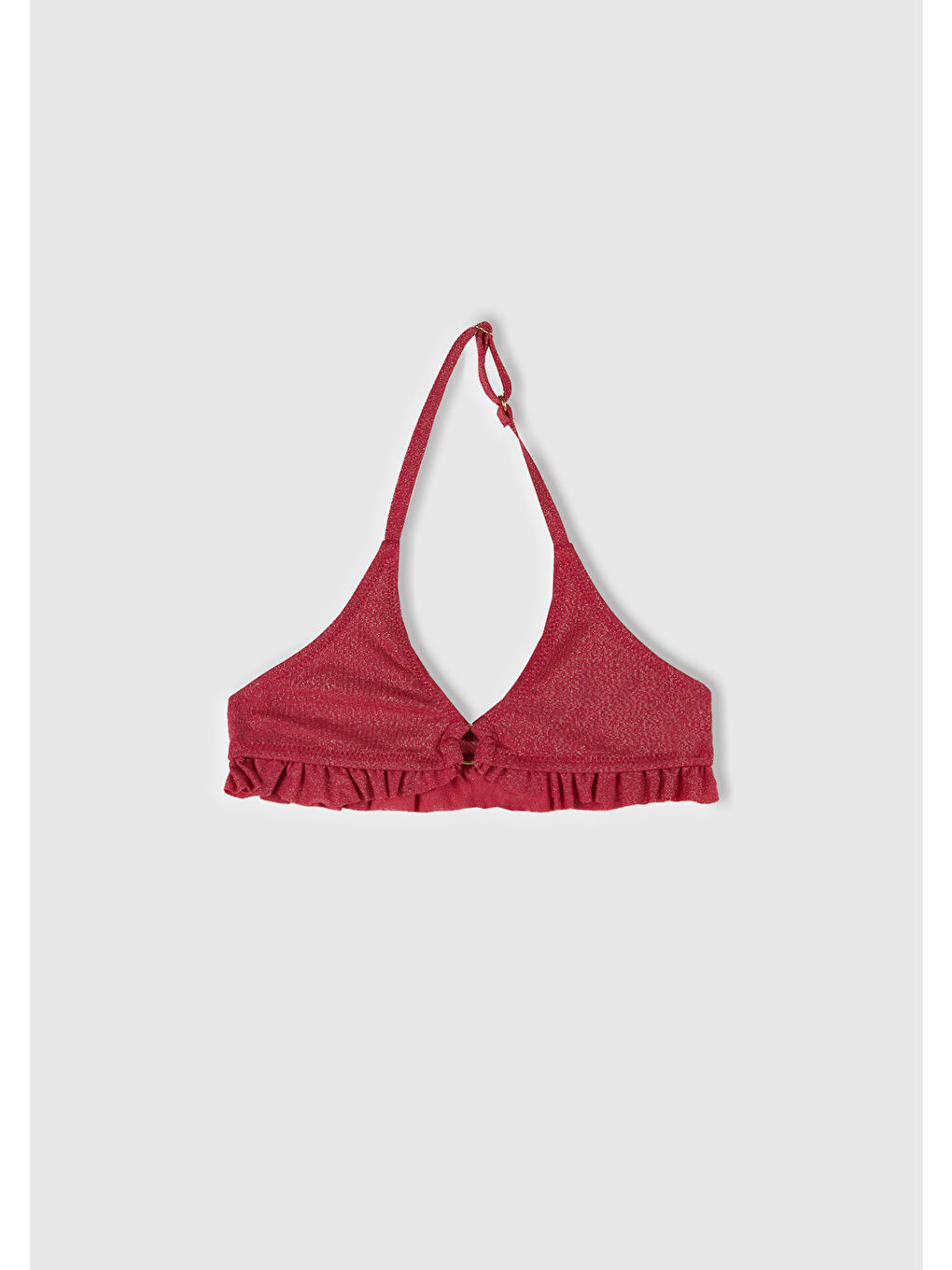 Kız Çocuk Fuşya Simli Fırfır Detaylı Boyundan Askılı Bikini Takımı-5