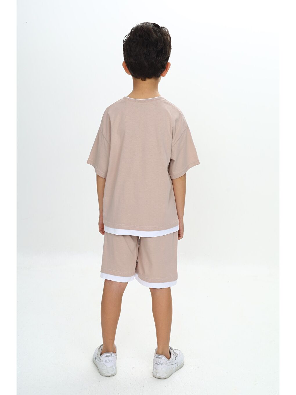 Bej Erkek Çocuk Yazı Armalı Şortlu Takım-3