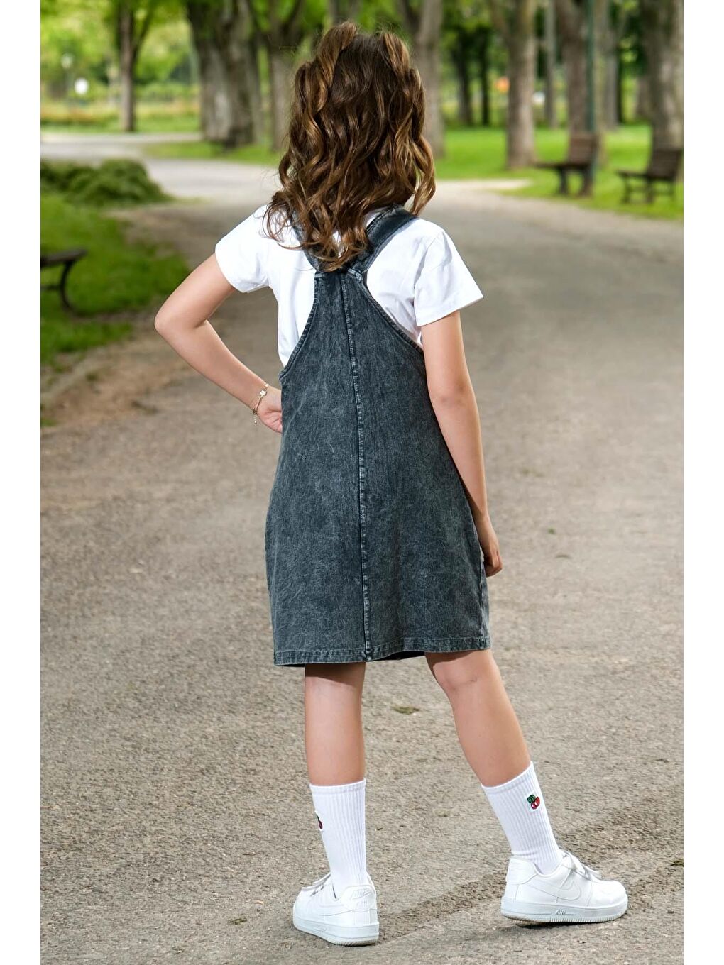 Gri Kız Çocuk Etekli Ayıcıklı Salopet-5