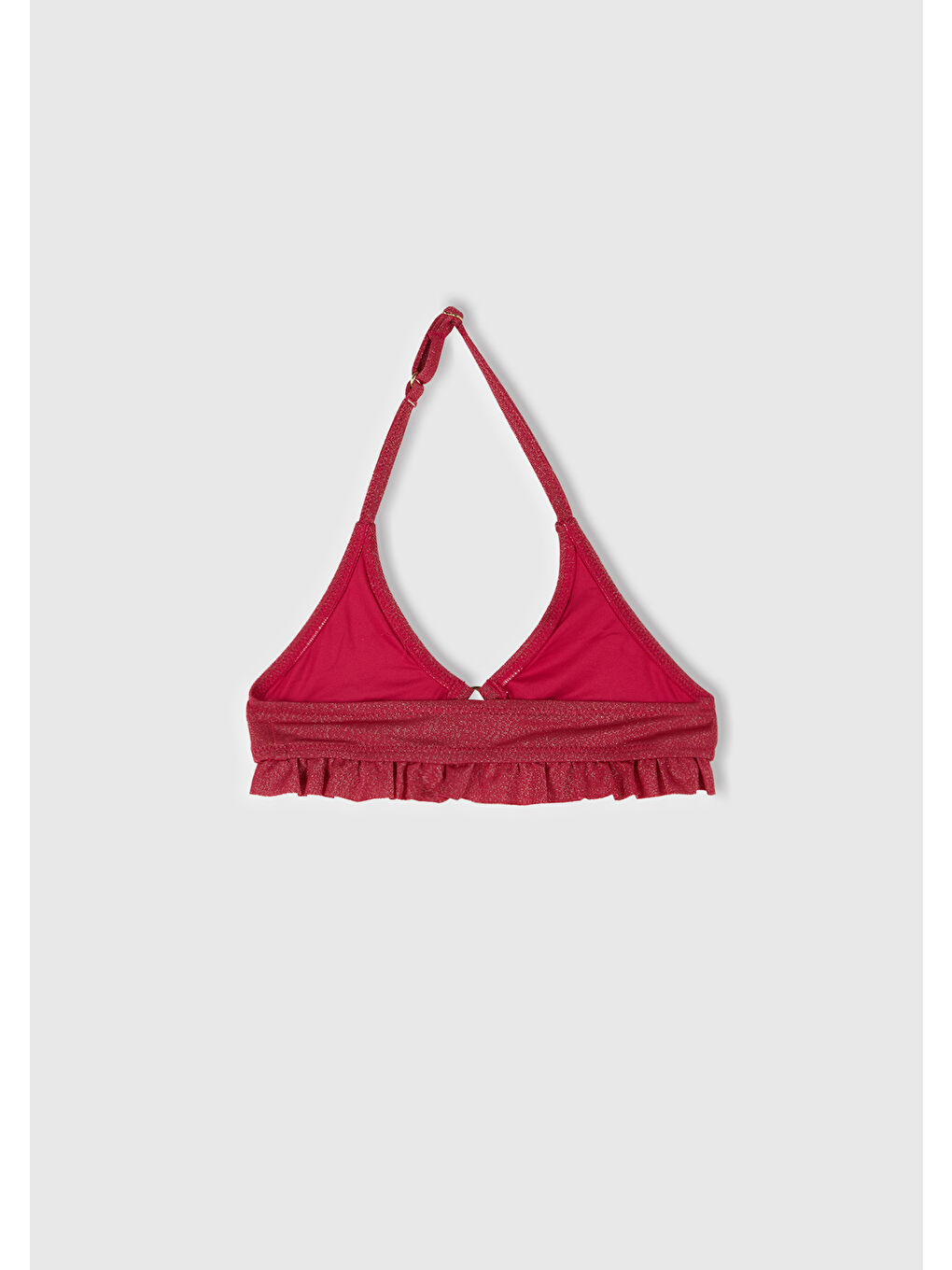 Kız Çocuk Fuşya Simli Fırfır Detaylı Boyundan Askılı Bikini Takımı-7