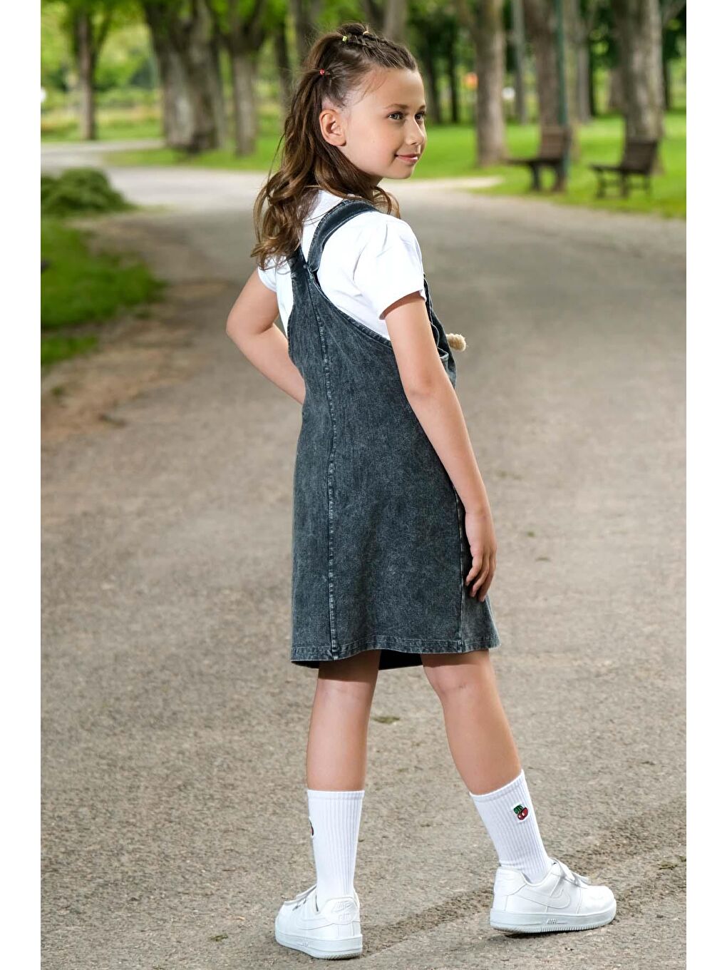 Gri Kız Çocuk Etekli Ayıcıklı Salopet-6