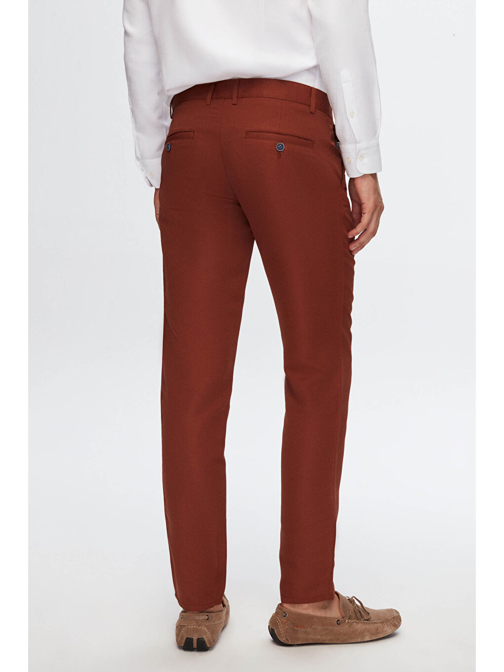 Kahverengi Slim Fit Tarçın Armürlü Yandan Cepli Pamuklu Chino Pantolon-3