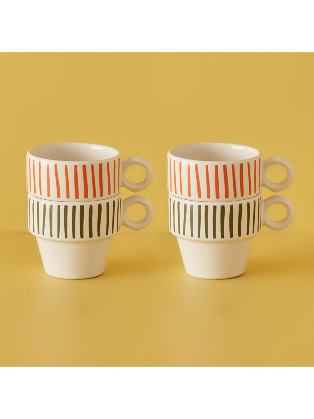 Karışık Stripe Seramik 4'lü Espresso Seti (105 cc)