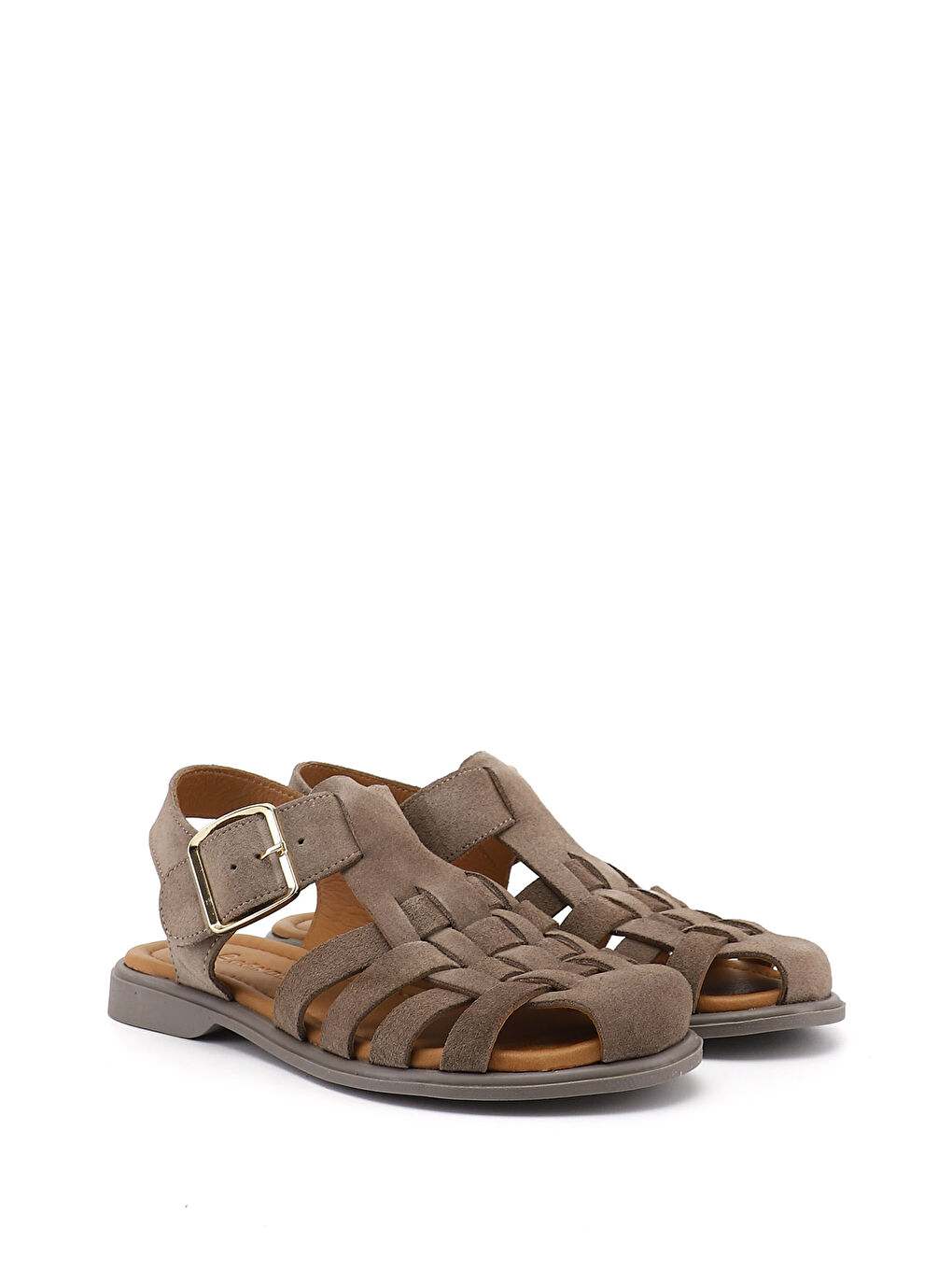 Kahverengi Kadın AÇIK VİZON Tokalı Bantlı Burnu Kapalı Hakiki Deri Sandalet-1