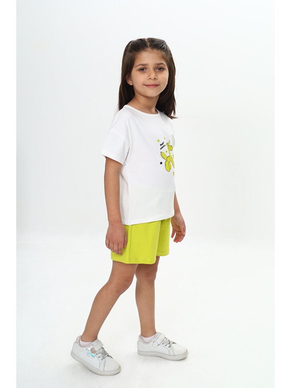 Yeşil Kız Çocuk Anımal Balon Baskılı Şortlu Takım-1