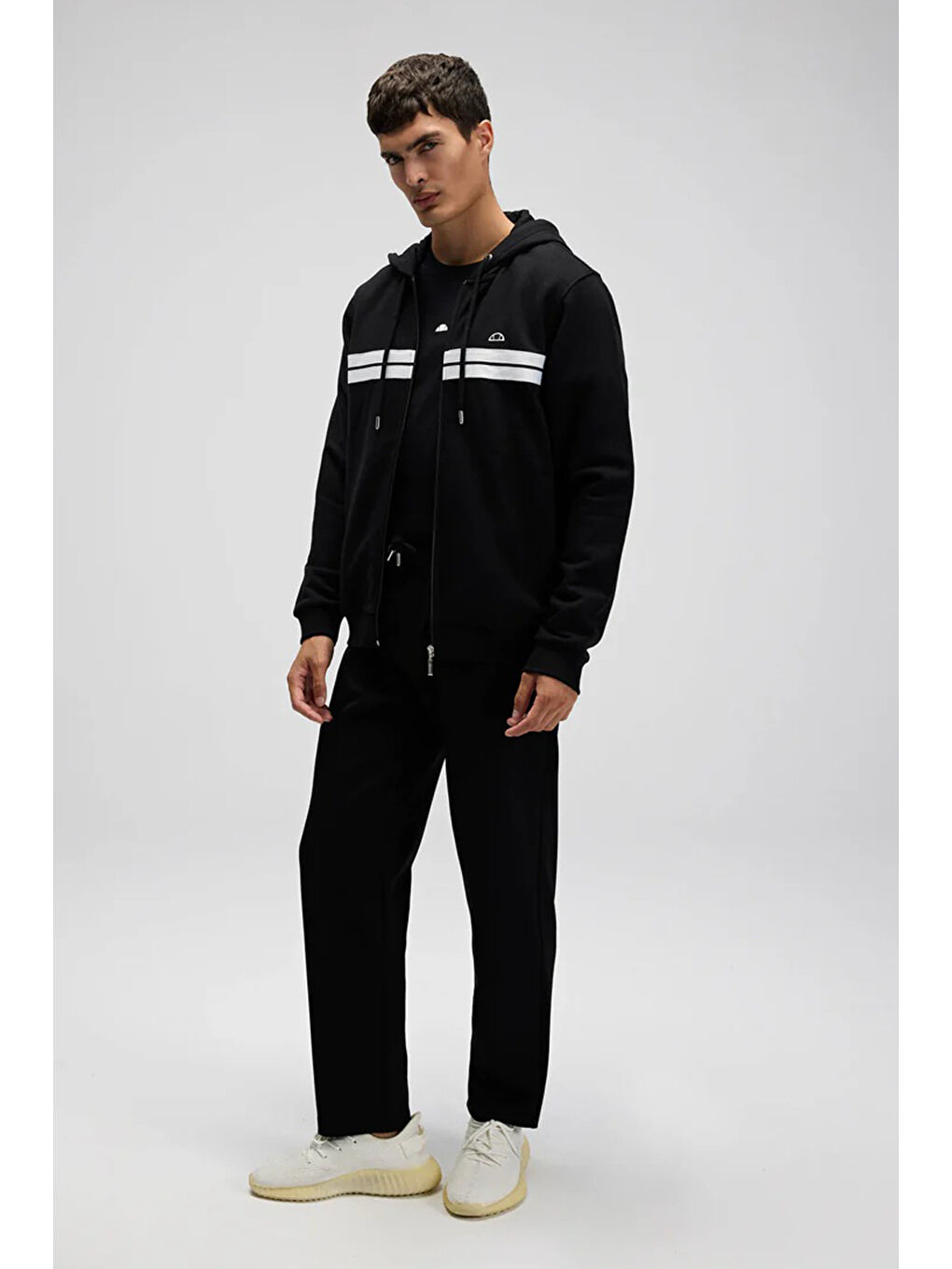 Siyah Şerit Detaylı Pamuklu Regular Fit Kapüşonlu Sweat EM617-BK-2