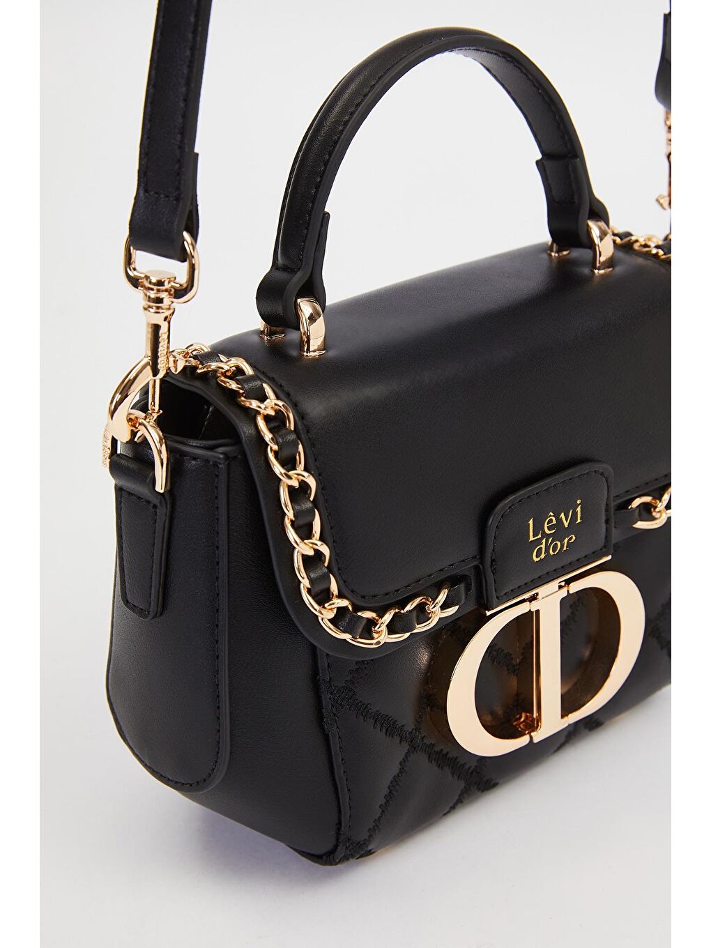 Siyah Dikdörtgen Metal Kilit Omuz Çantası 930428-1