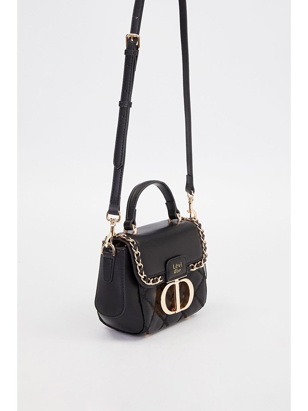 Siyah Dikdörtgen Metal Kilit Omuz Çantası 930428-2