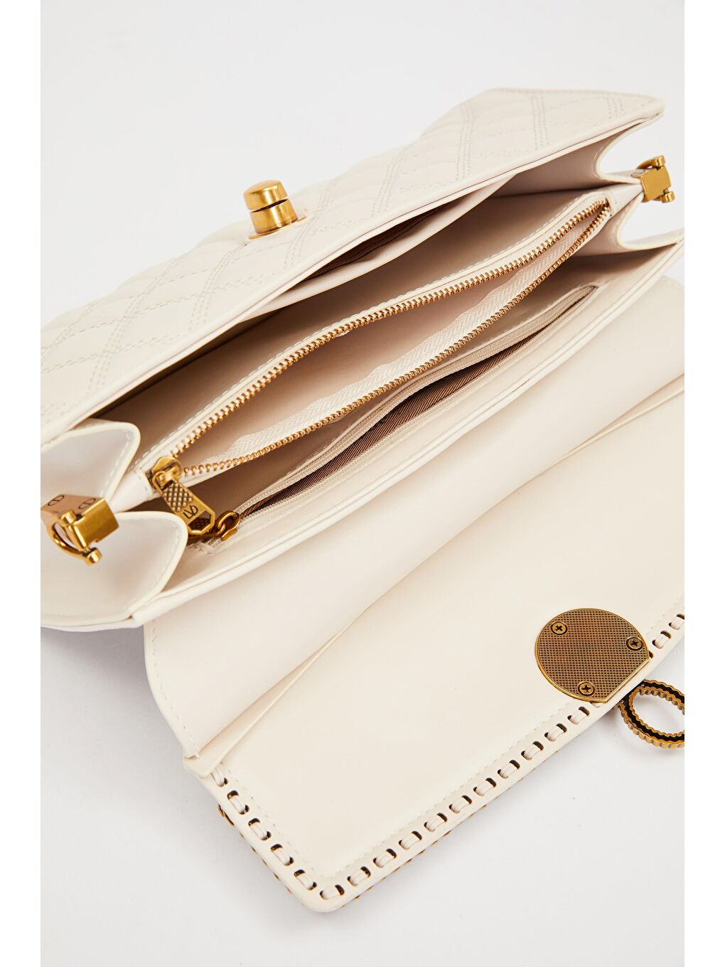 Ekru Krem Baklava Desen Omuz Çantası 930295-4