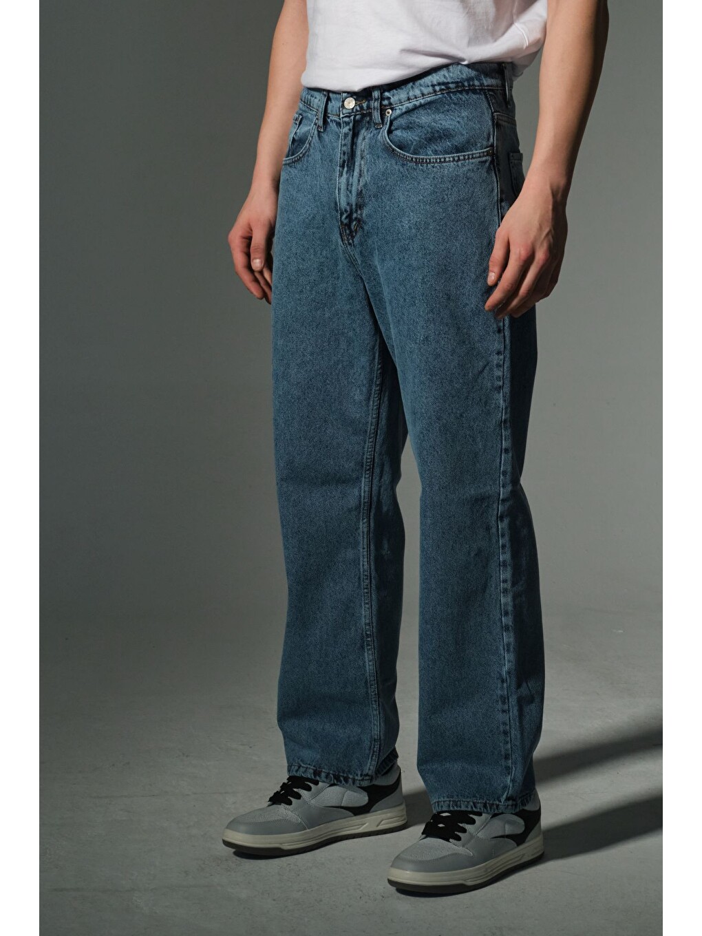 İndigo "%100 Pamuk Jean Kumaş Düz Paça Günlük Baggy Erkek Pantolon-2