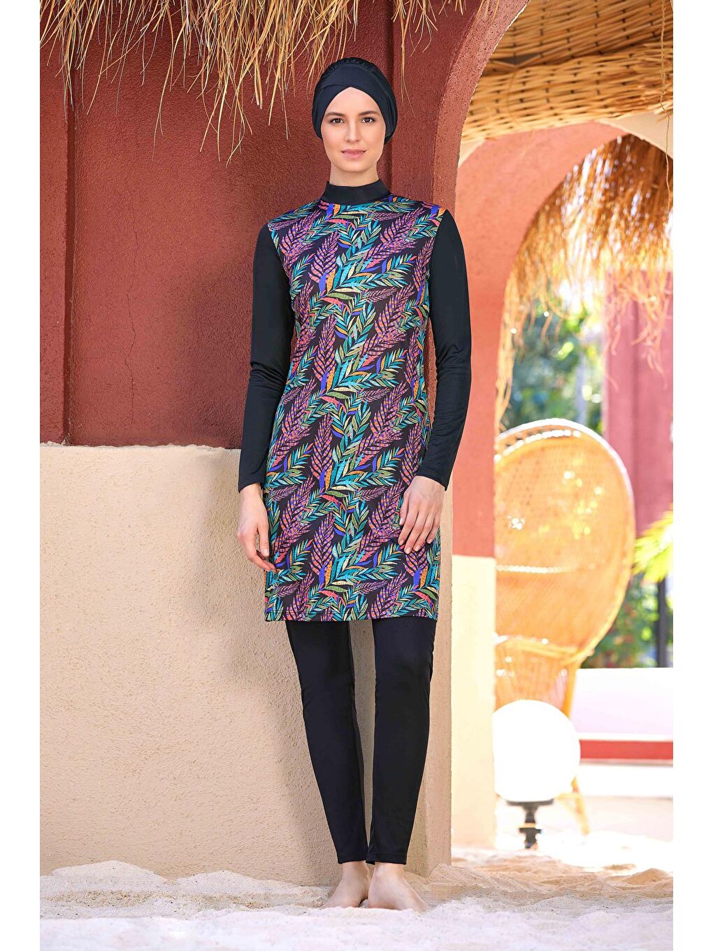 Karışık Desenli 4 Lü Tesettür Mayo