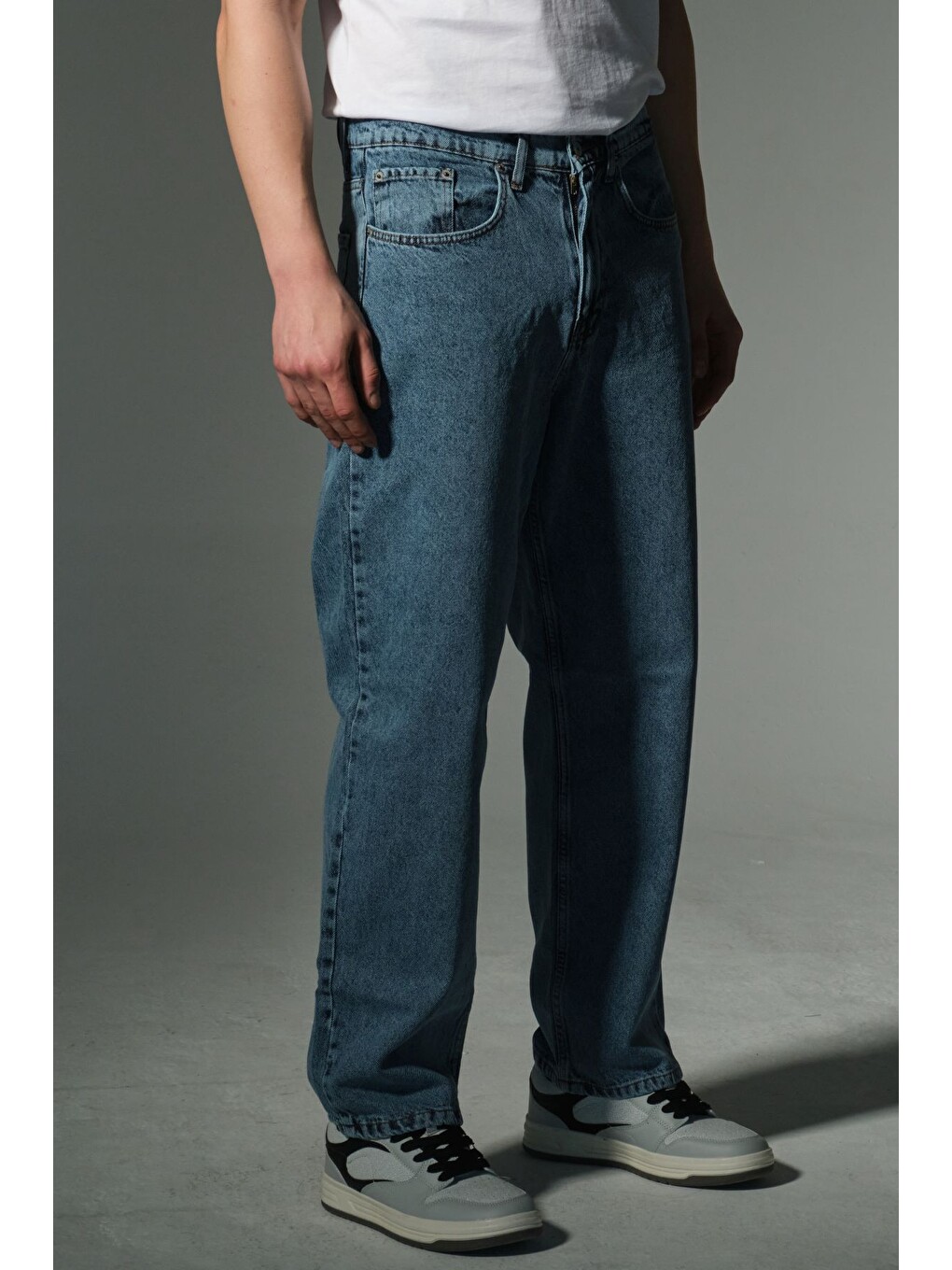 İndigo "%100 Pamuk Jean Kumaş Düz Paça Günlük Baggy Erkek Pantolon-3