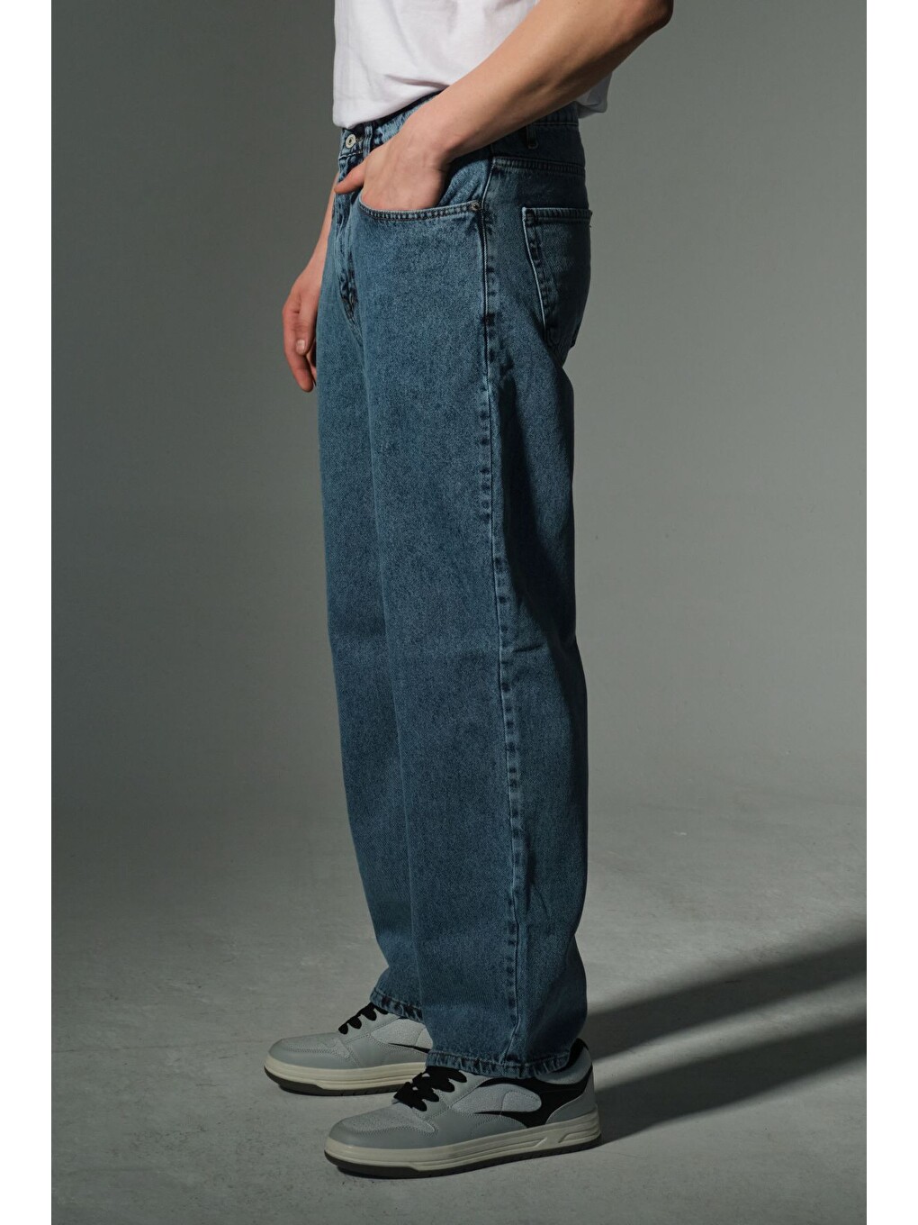 İndigo "%100 Pamuk Jean Kumaş Düz Paça Günlük Baggy Erkek Pantolon-5