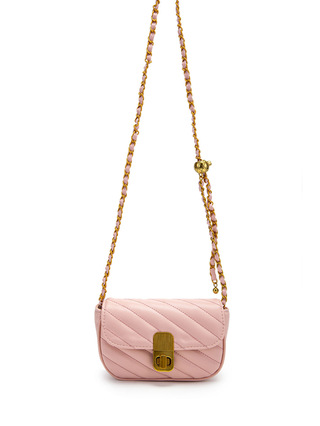 Pembe Kilit Detaylı Suni Deri Kadın Çapraz Çanta Sheldon Pudra-1