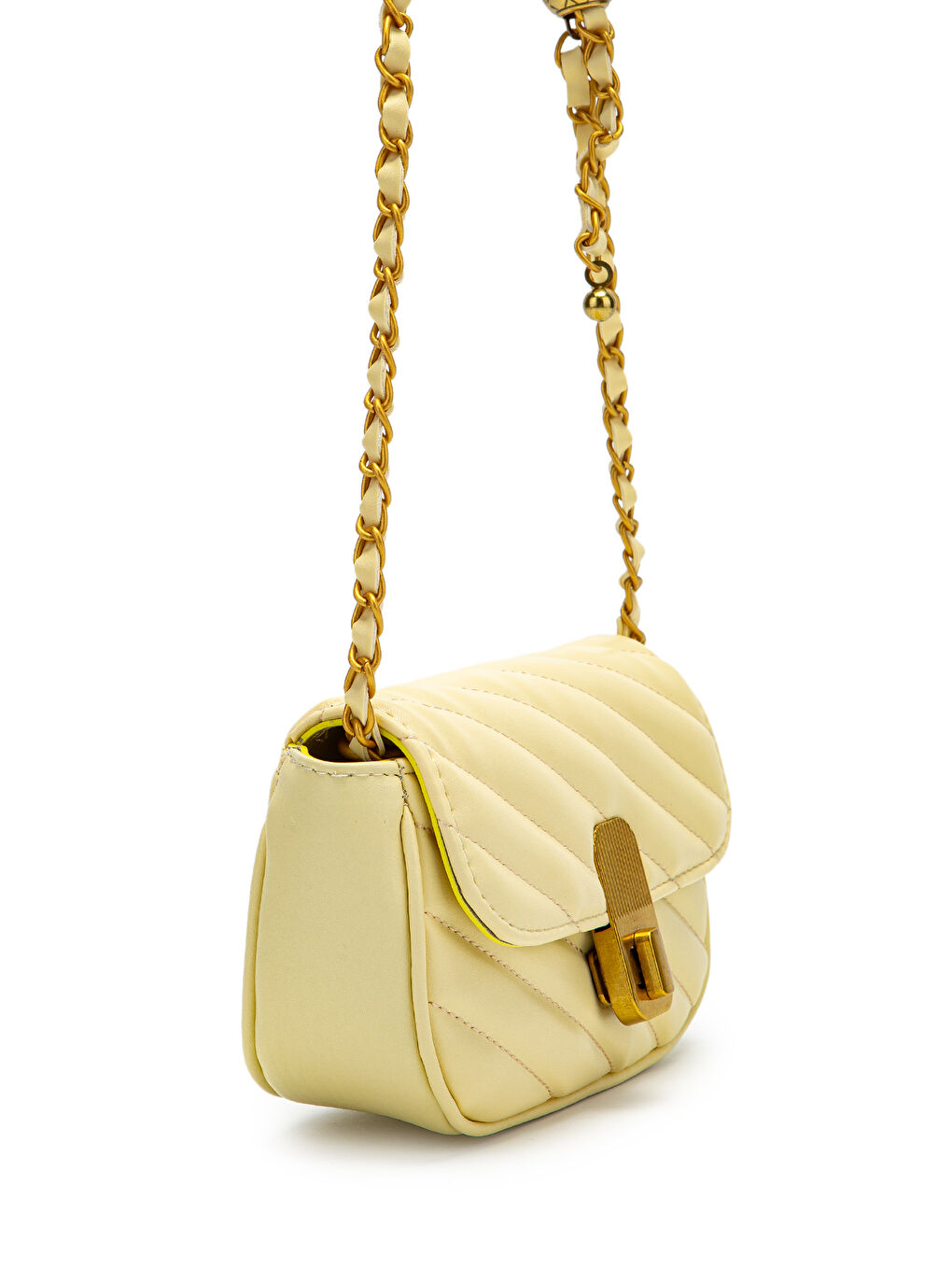 Kilit Detaylı Suni Deri Kadın Çapraz Çanta Sheldon Tereyağ Sarısı-3