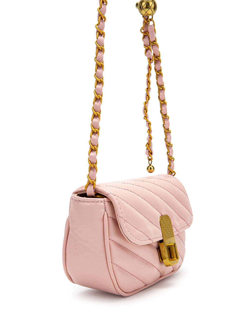 Pembe Kilit Detaylı Suni Deri Kadın Çapraz Çanta Sheldon Pudra-3