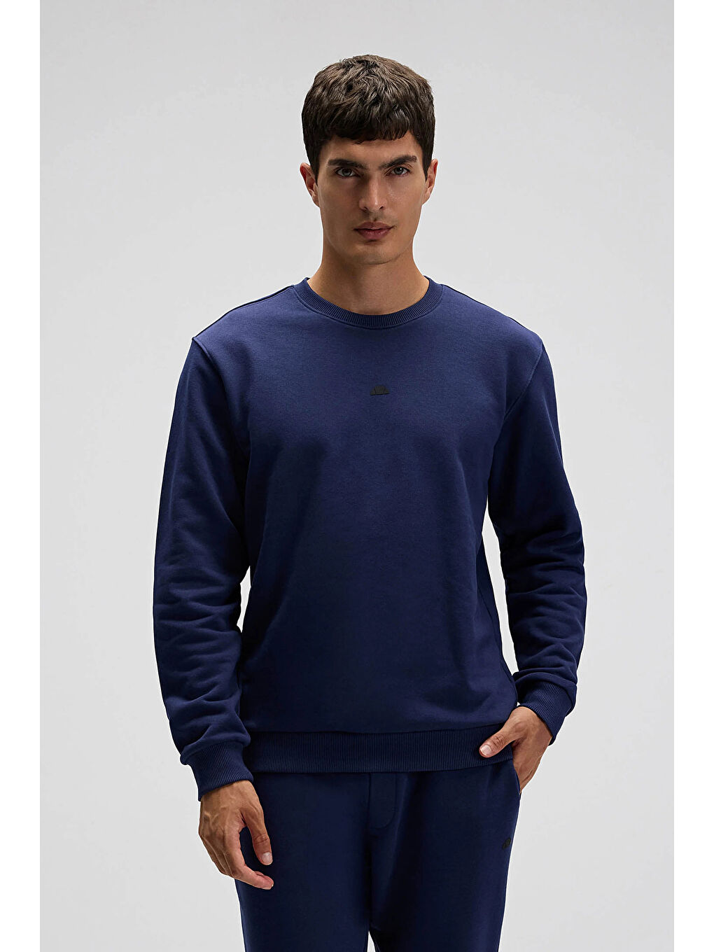 Lacivert Pamuklu Regular Fit Bisiklet Yaka Logolu Sweat EM556-NV