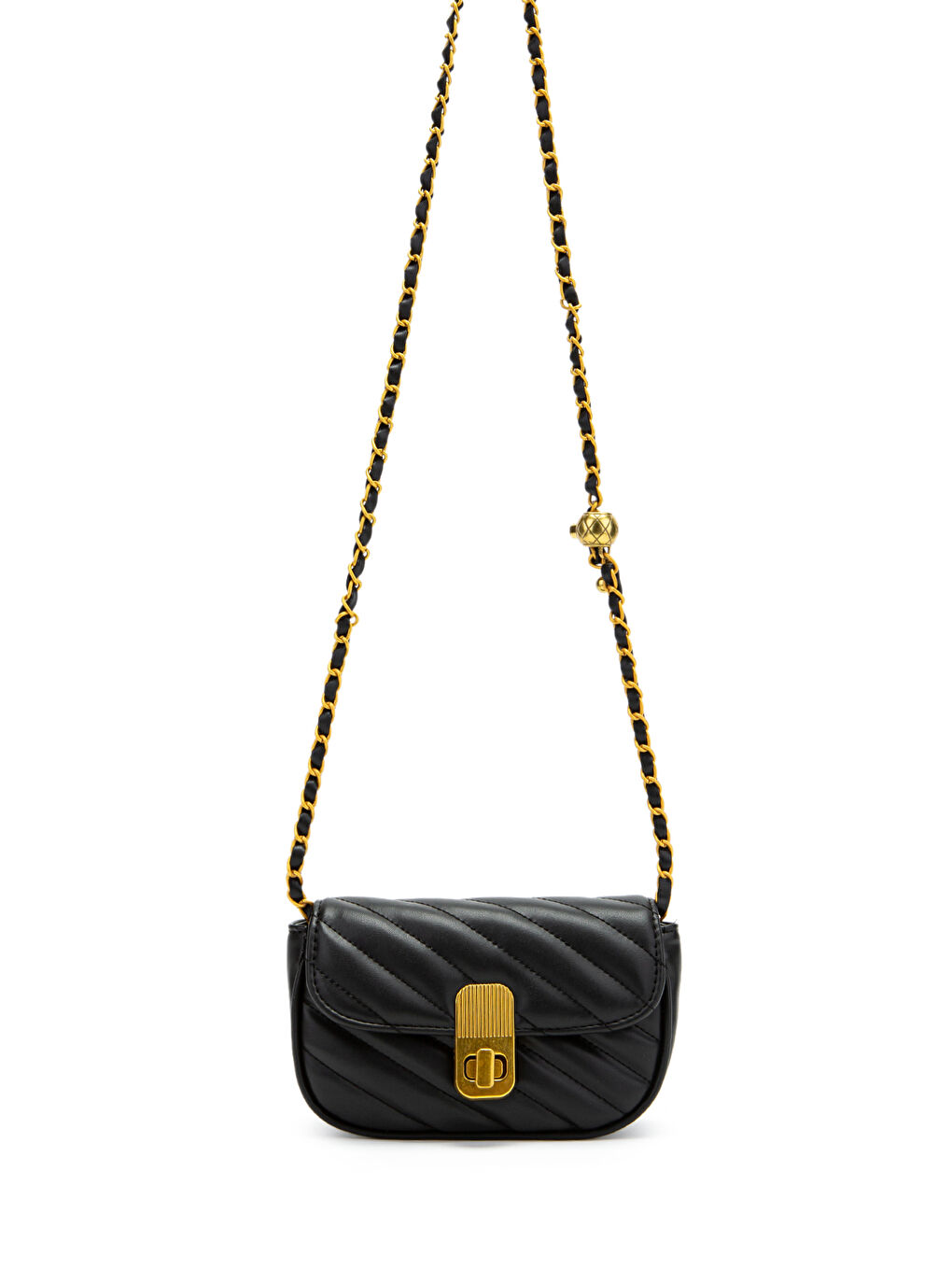 Kilit Detaylı Suni Deri Kadın Çapraz Çanta Sheldon Siyah-1