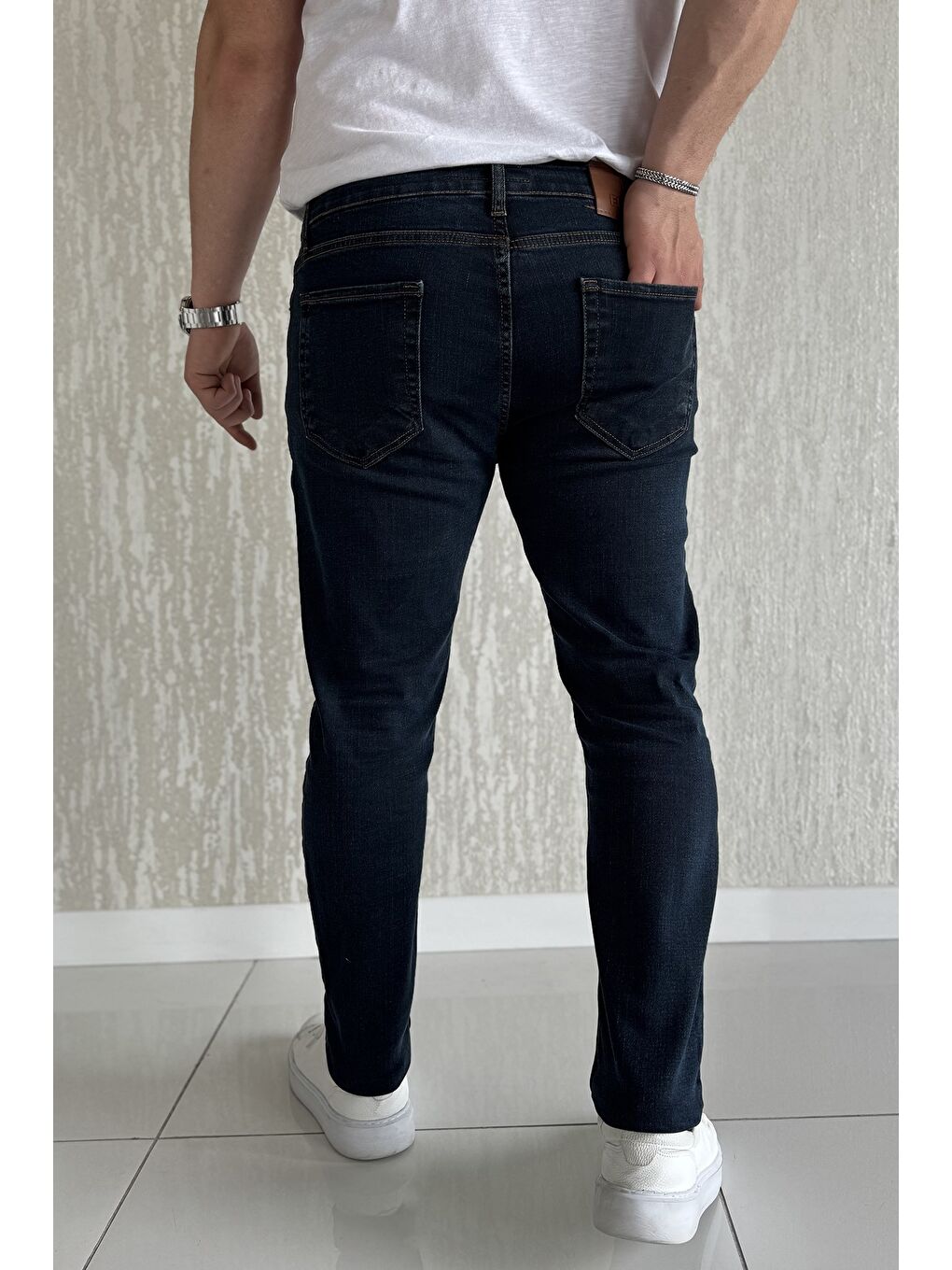 Lacivert Fermuarlı Erkek Slim Fit Jean Pantolon-2