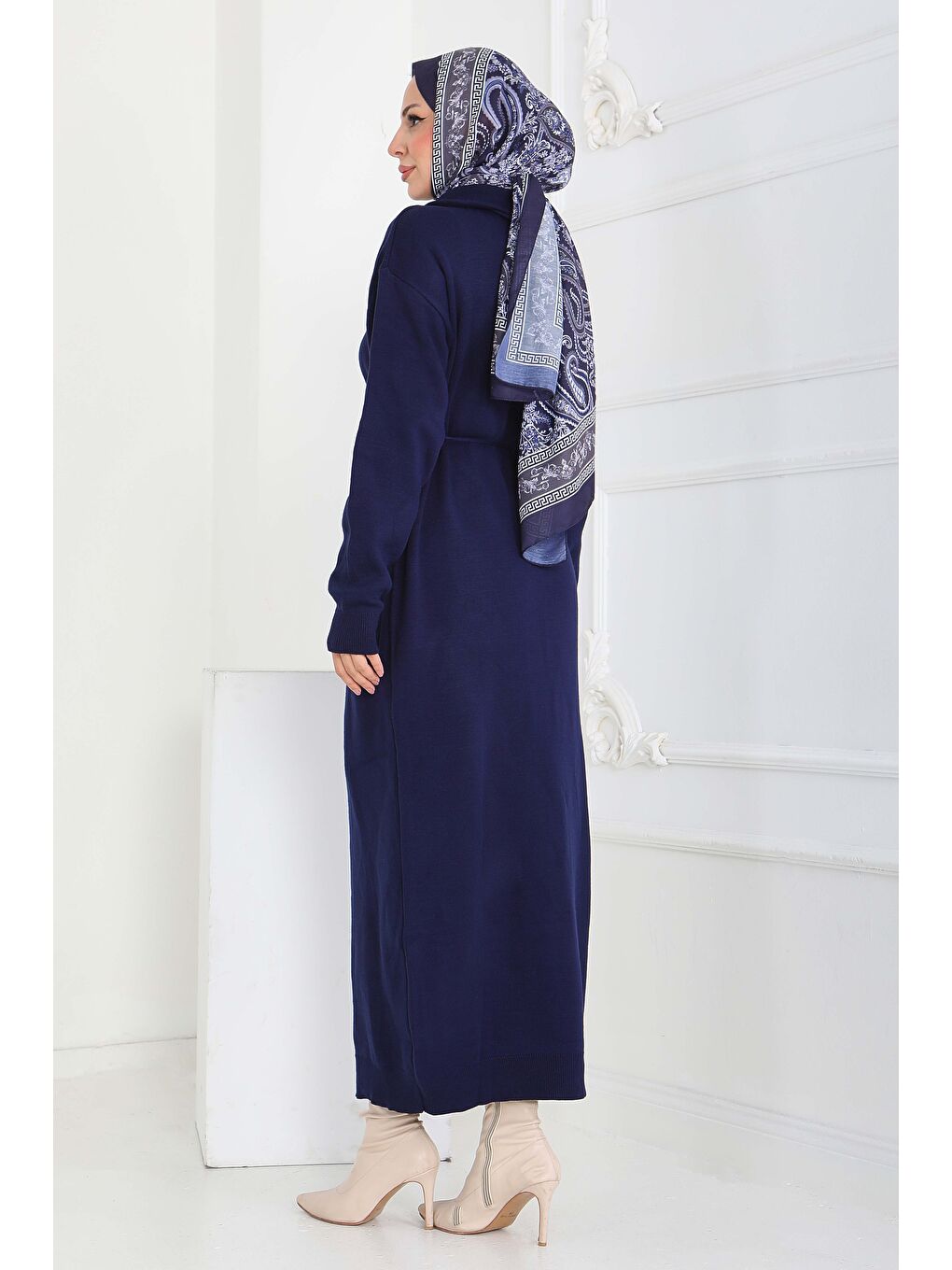 Kamyoncu Yaka Triko Elbise Lacivert - 27937-LACIVERT-4