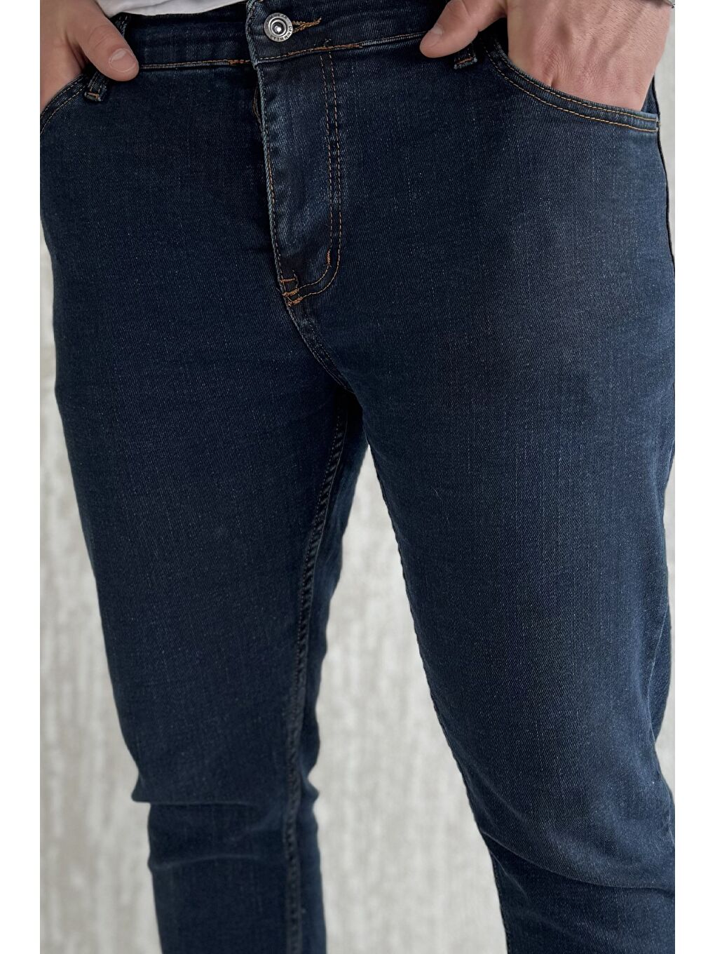 Lacivert Fermuarlı Erkek Slim Fit Jean Pantolon-3