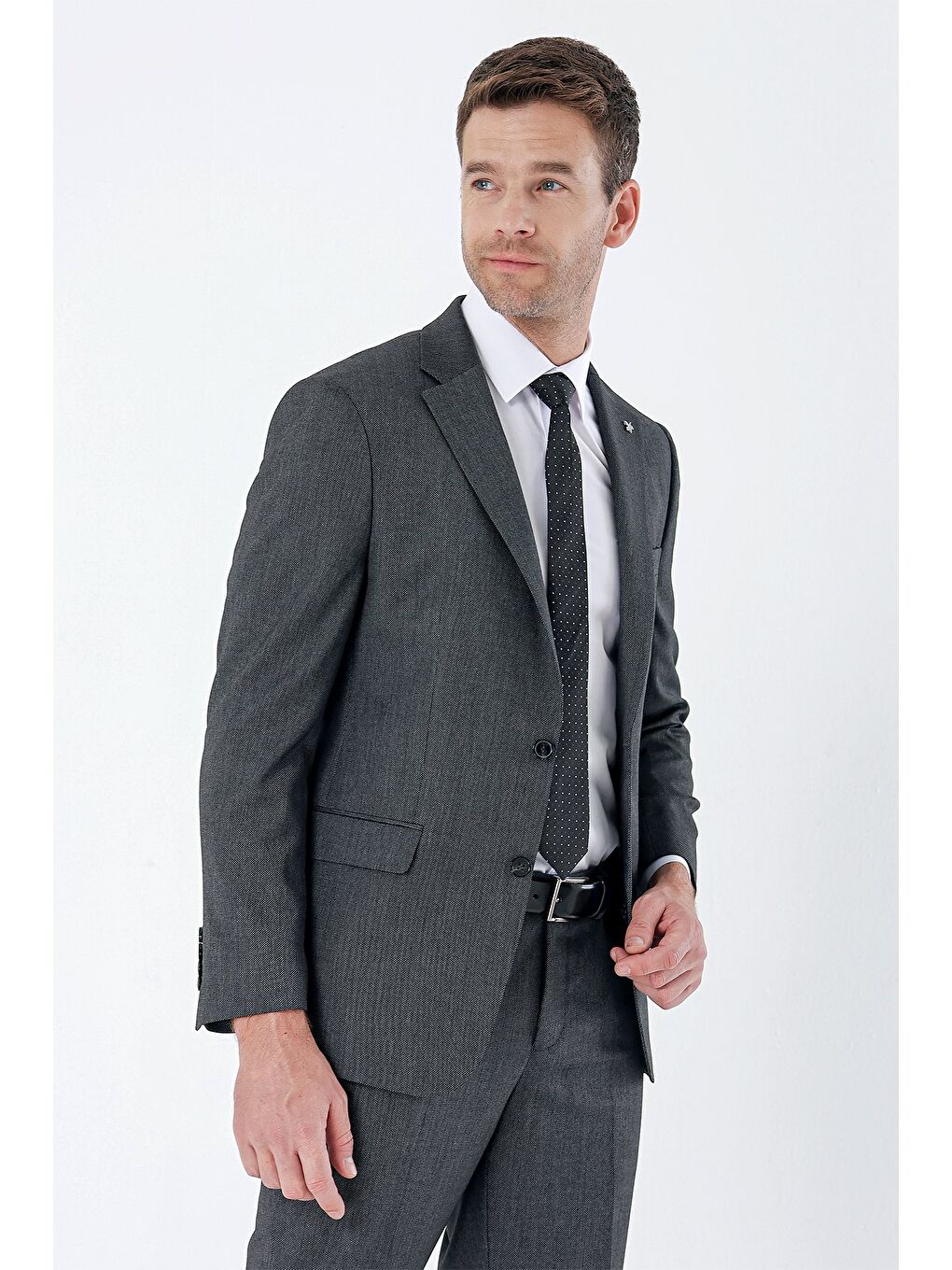 Koyu Antrasit Mono Yaka Elastanlı 6 Drop Comfort Fit Klasik Takım Elbise 1001235152