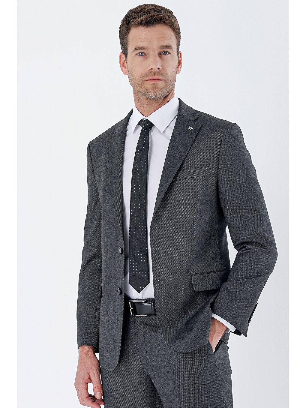 Koyu Antrasit Mono Yaka Elastanlı 6 Drop Comfort Fit Klasik Takım Elbise 1001235152-1