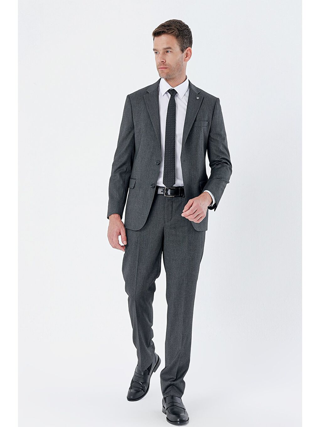 Koyu Antrasit Mono Yaka Elastanlı 6 Drop Comfort Fit Klasik Takım Elbise 1001235152-3
