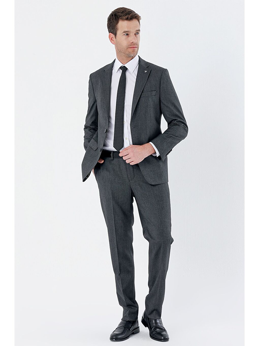 Koyu Antrasit Mono Yaka Elastanlı 6 Drop Comfort Fit Klasik Takım Elbise 1001235152-4