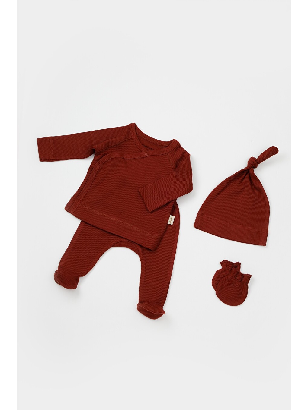 Kahverengi Modal 4'lü Yenidoğan Set (uzun Kollu Üst,pantolon,şapka,eldiven)-3