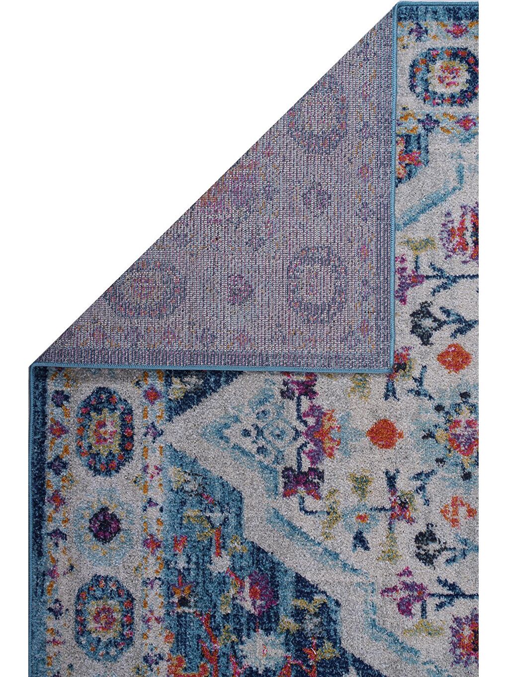 Konfor Halı Turkuaz Vintage 7657 Mavi Klasik Eskitme Dokuma Halı-80x150 - 1