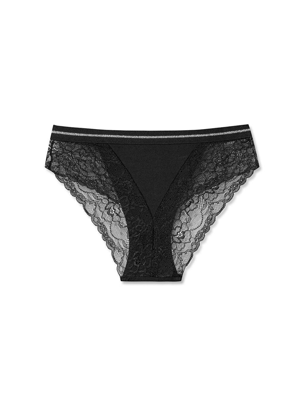 Siyah İnterlok Kumaş Dantel Detaylı Yüksek Bel Kadın Külot 3'lü Paket-4