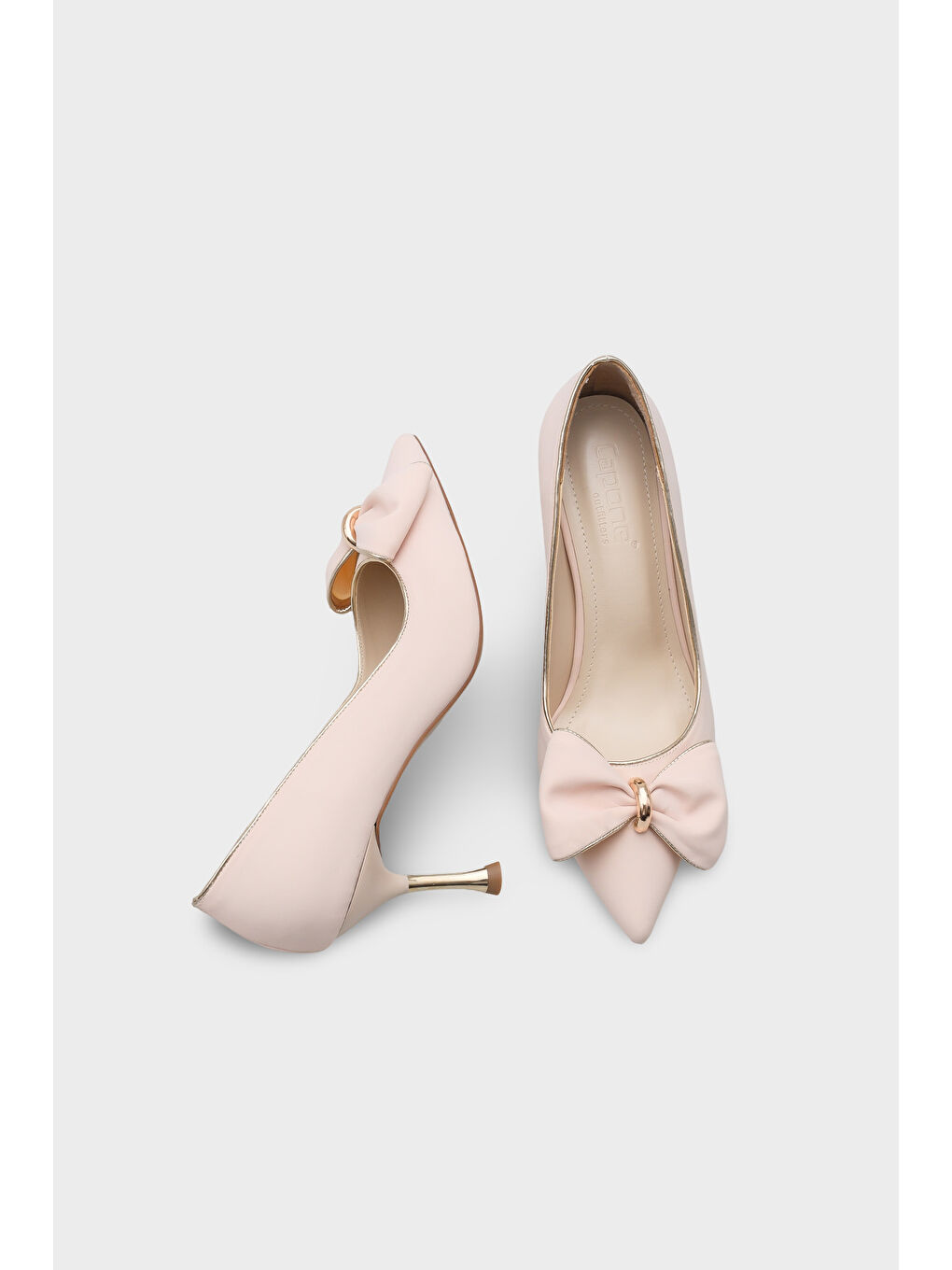 Bej Marigold Metal Orta Boy Topuklu Fiyonklu Saten Kadın Ayakkabı-4