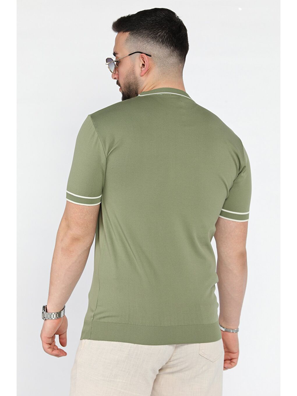 Haki Bisiklet Yaka Erkek Triko Tişört-2