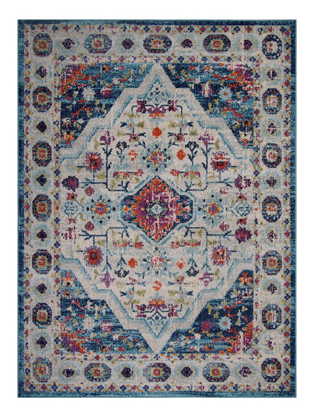 Konfor Halı Turkuaz Vintage 7657 Mavi Klasik Eskitme Dokuma Halı-80x150 - 2