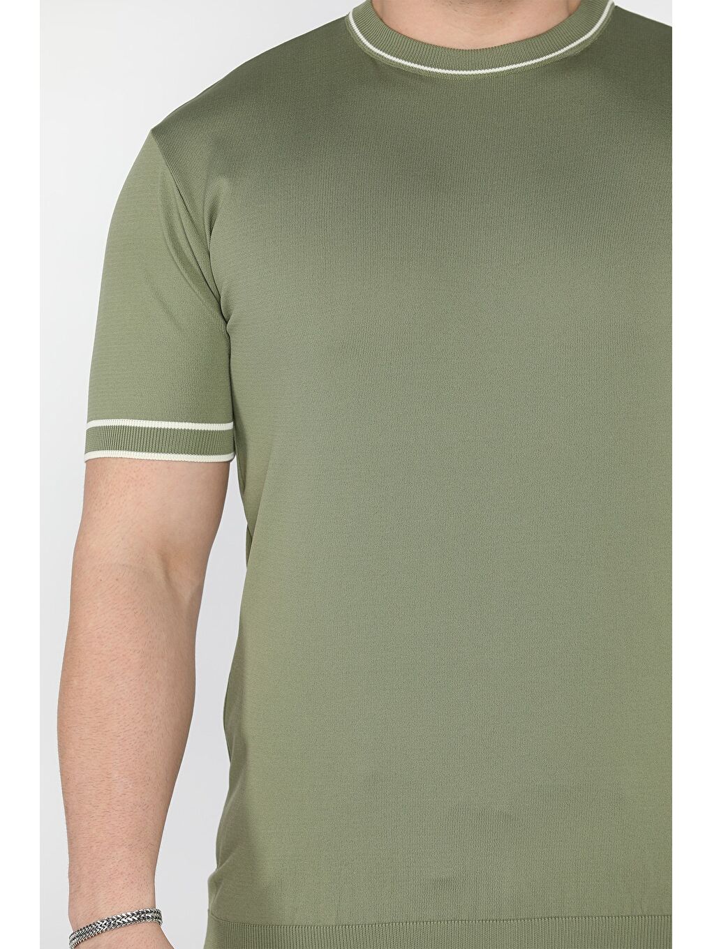 Haki Bisiklet Yaka Erkek Triko Tişört-3