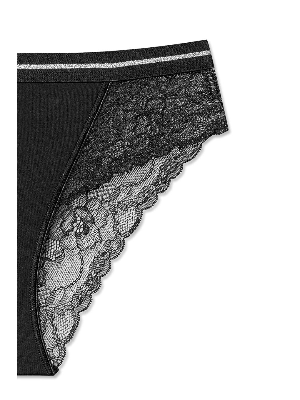 Siyah İnterlok Kumaş Dantel Detaylı Yüksek Bel Kadın Külot 3'lü Paket-8