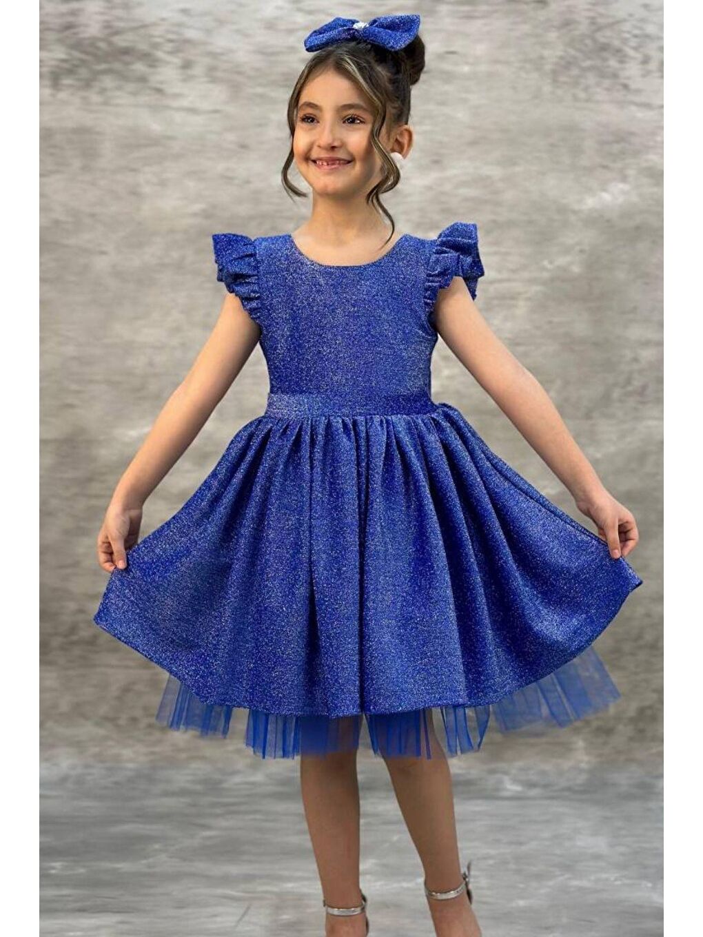Kız Çocuk Parıldayan Mavi Elbise