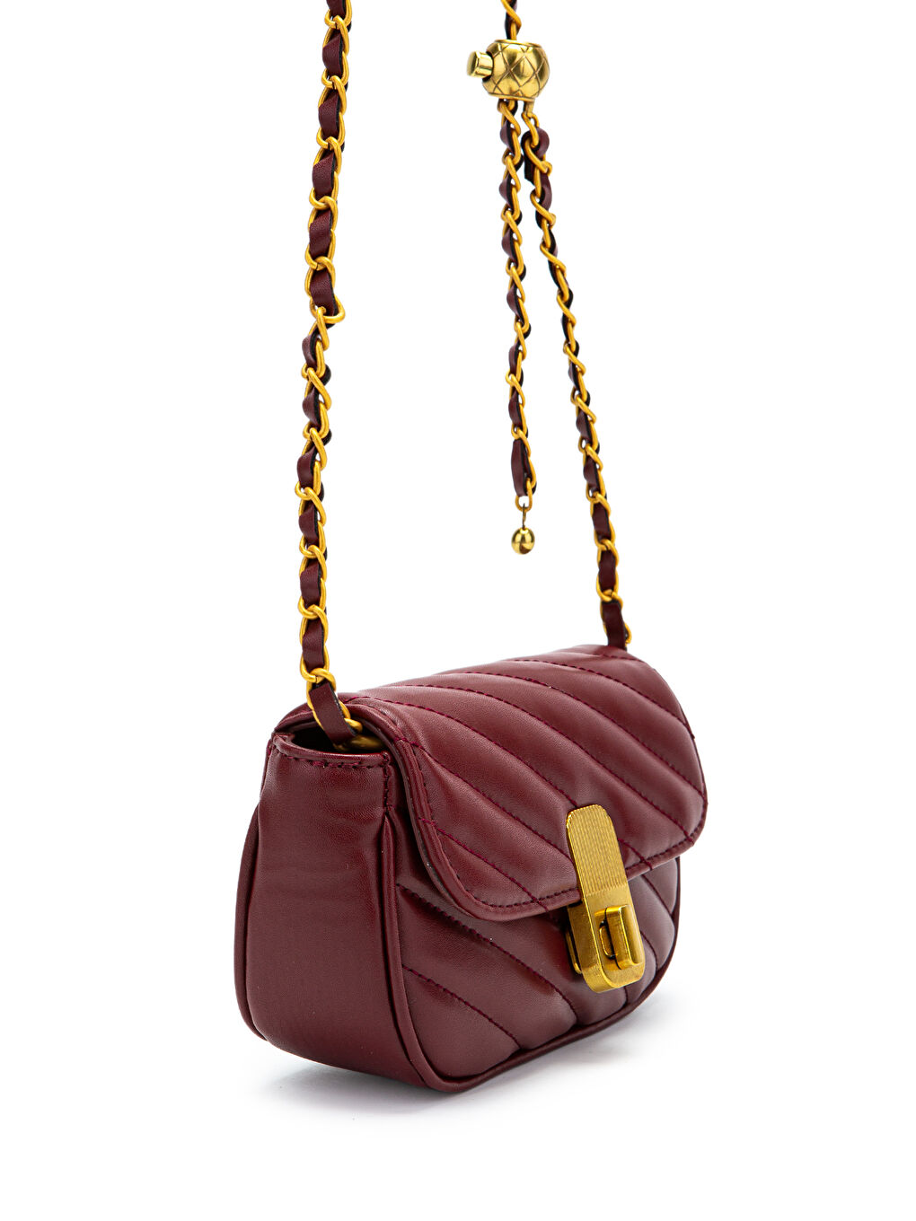 Kilit Detaylı Suni Deri Kadın Çapraz Çanta Sheldon Bordo-3