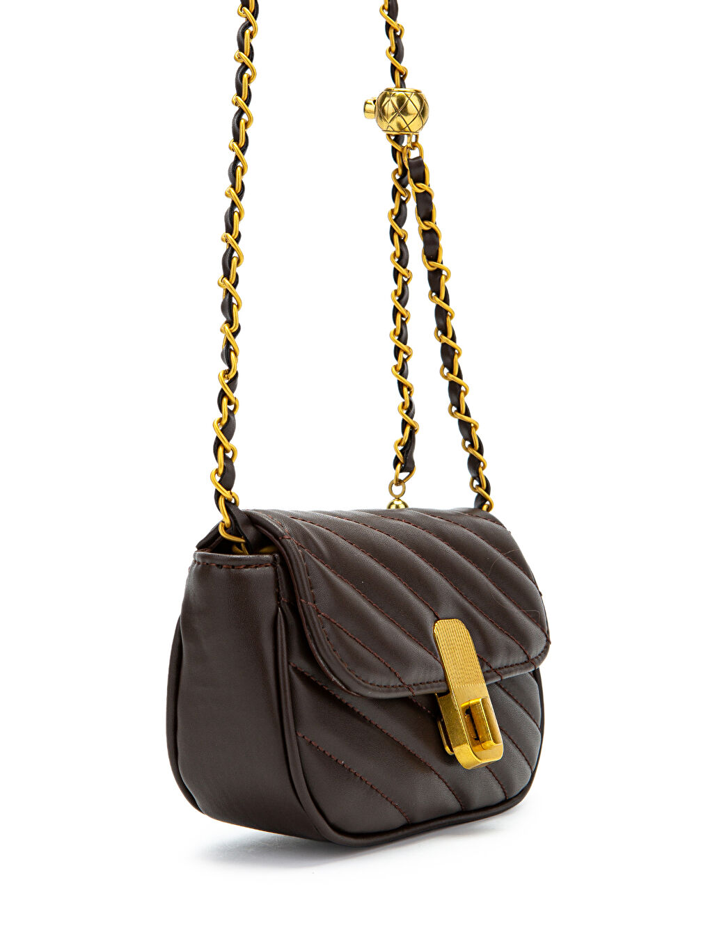 Kilit Detaylı Suni Deri Kadın Çapraz Çanta Sheldon Kahverengi-3