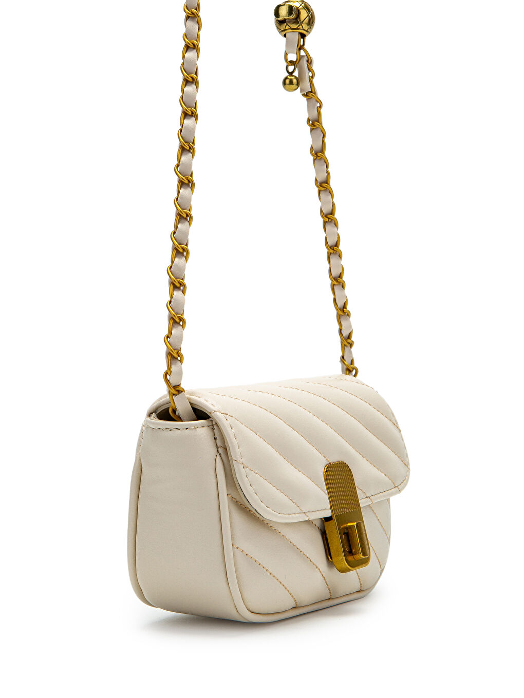 Ekru Kilit Detaylı Suni Deri Kadın Çapraz Çanta Sheldon Krem-3