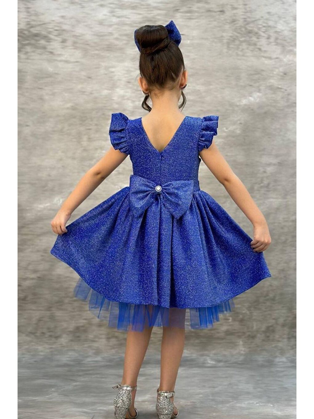 Kız Çocuk Parıldayan Mavi Elbise-1