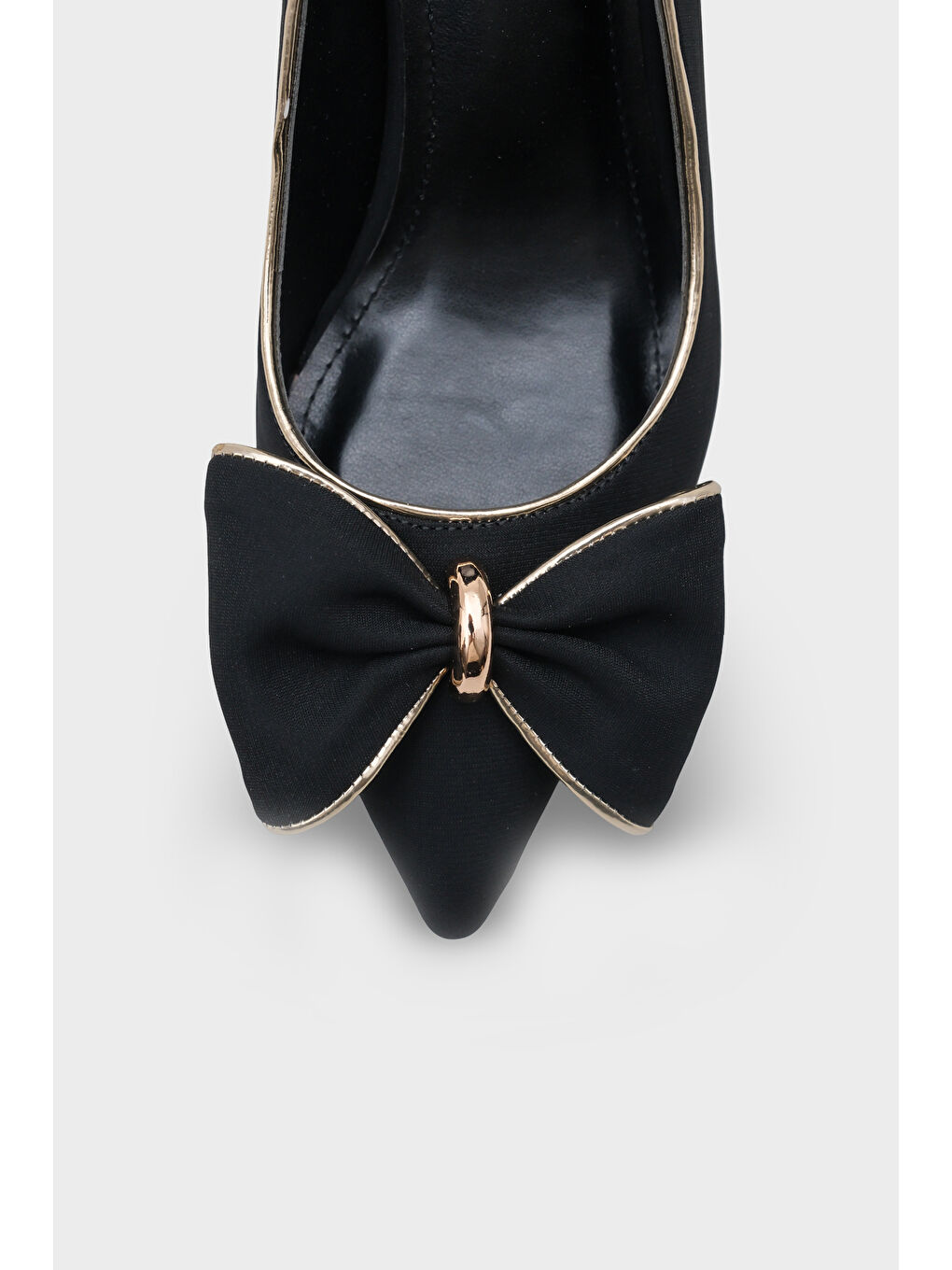 Siyah Marigold Metal Orta Boy Topuklu Fiyonklu Saten Kadın Ayakkabı-2